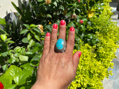 Handmade Bohemian Two Tone Natural Turquoise Ring with Butterfly Design in Silver Overlay Brass, Natural Gemstone Hammered Ring,Perfect Gift