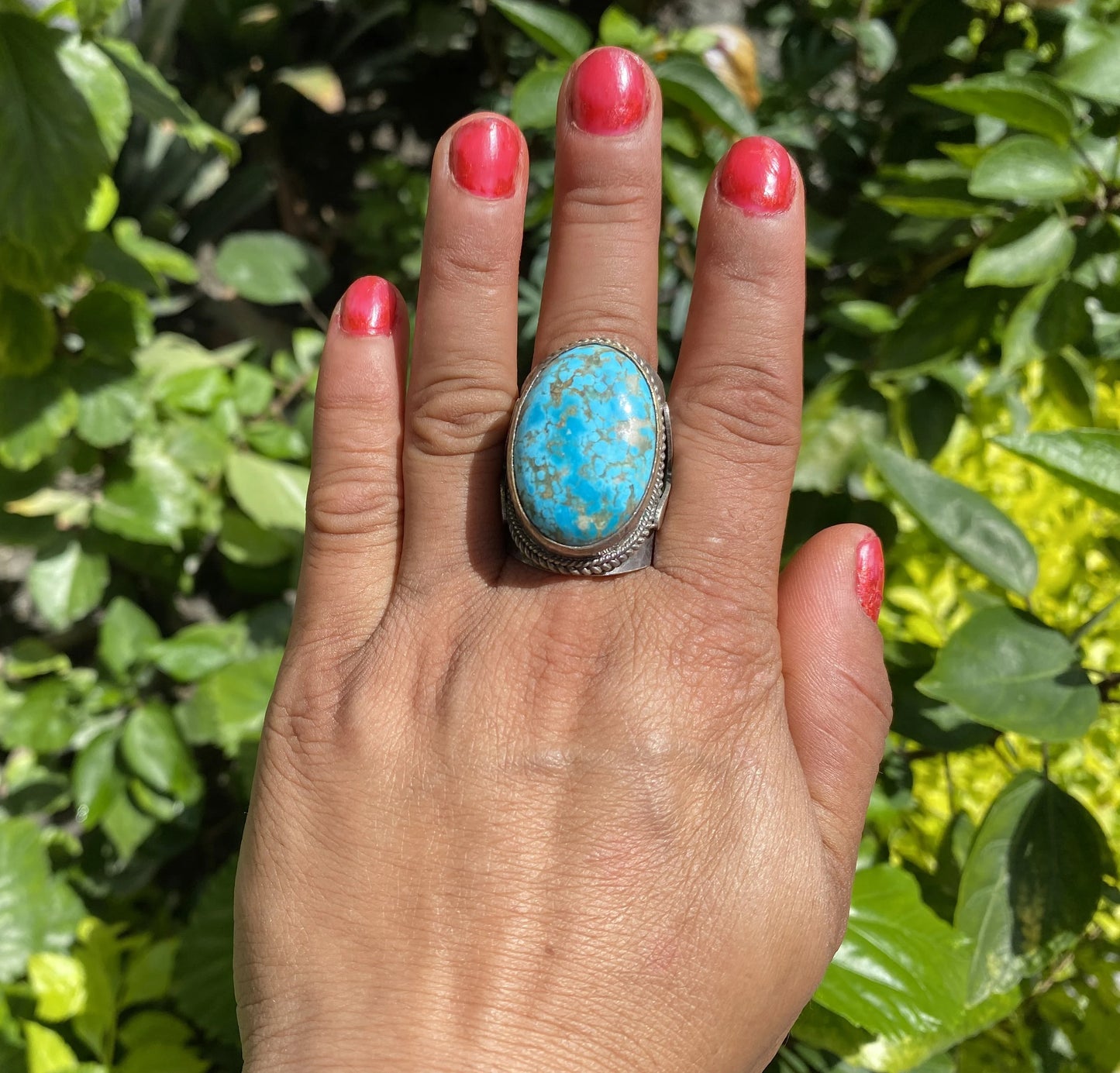 Handmade Bohemian Two Tone Natural Turquoise Ring with Butterfly Design in Silver Overlay Brass, Natural Gemstone Hammered Ring,Perfect Gift