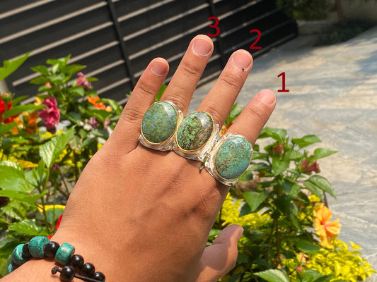 Handmade Hammered Turquoise Ring, Adjustable Ring, Aesthetic Ring, Unisex Ring, Two Tone Ring, Gold and Silver overlay over Brass.