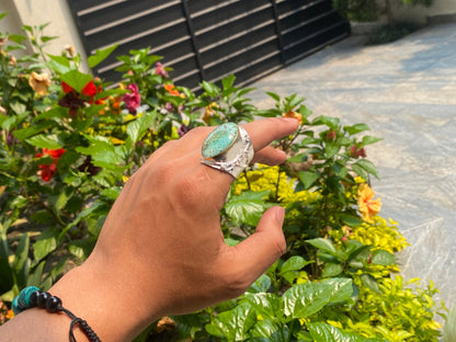 Handmade Hammered Turquoise Ring, Adjustable Ring, Aesthetic Ring, Unisex Ring, Two Tone Ring, Gold and Silver overlay over Brass.