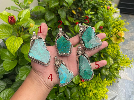 Handmade Natural Chrysocolla Pendant for Emotional Healing and Creativity Boost, Unique Gemstone Pendant, Unisex gift, Boho Chic Pendant.