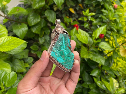 Handmade Natural Chrysocolla Pendant for Emotional Healing and Creativity Boost, Unique Gemstone Pendant, Unisex gift, Boho Chic Pendant.