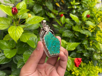 Handmade Natural Chrysocolla Pendant for Emotional Healing and Creativity Boost, Unique Gemstone Pendant, Unisex gift, Boho Chic Pendant.