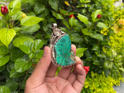 Handmade Natural Chrysocolla Pendant for Emotional Healing and Creativity Boost, Unique Gemstone Pendant, Unisex gift, Boho Chic Pendant.