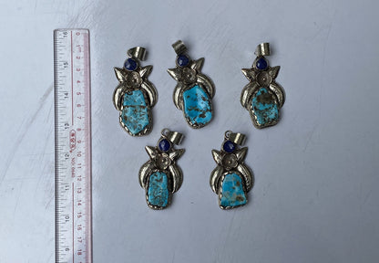Handmade Nepalese Pendant: Turquoise, Lapis, and Floral Tibetan Silver, Timeless Unisex Turquoise and Lapis Pendant , Bohemian fashion.