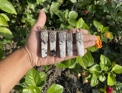 Handmade Pointed Moonstone Pendant in Tibetan Silver | Natural Stone Bohemian Jewelry, Unisex Healing Moonstone Pendant for Necklace