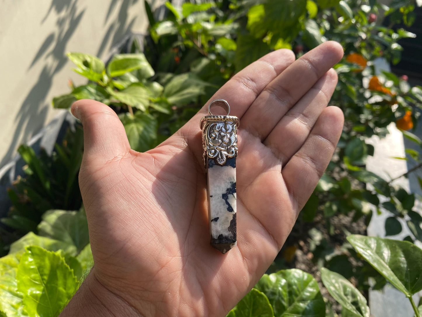 Handmade Pointed Moonstone Pendant in Tibetan Silver | Natural Stone Bohemian Jewelry, Unisex Healing Moonstone Pendant for Necklace