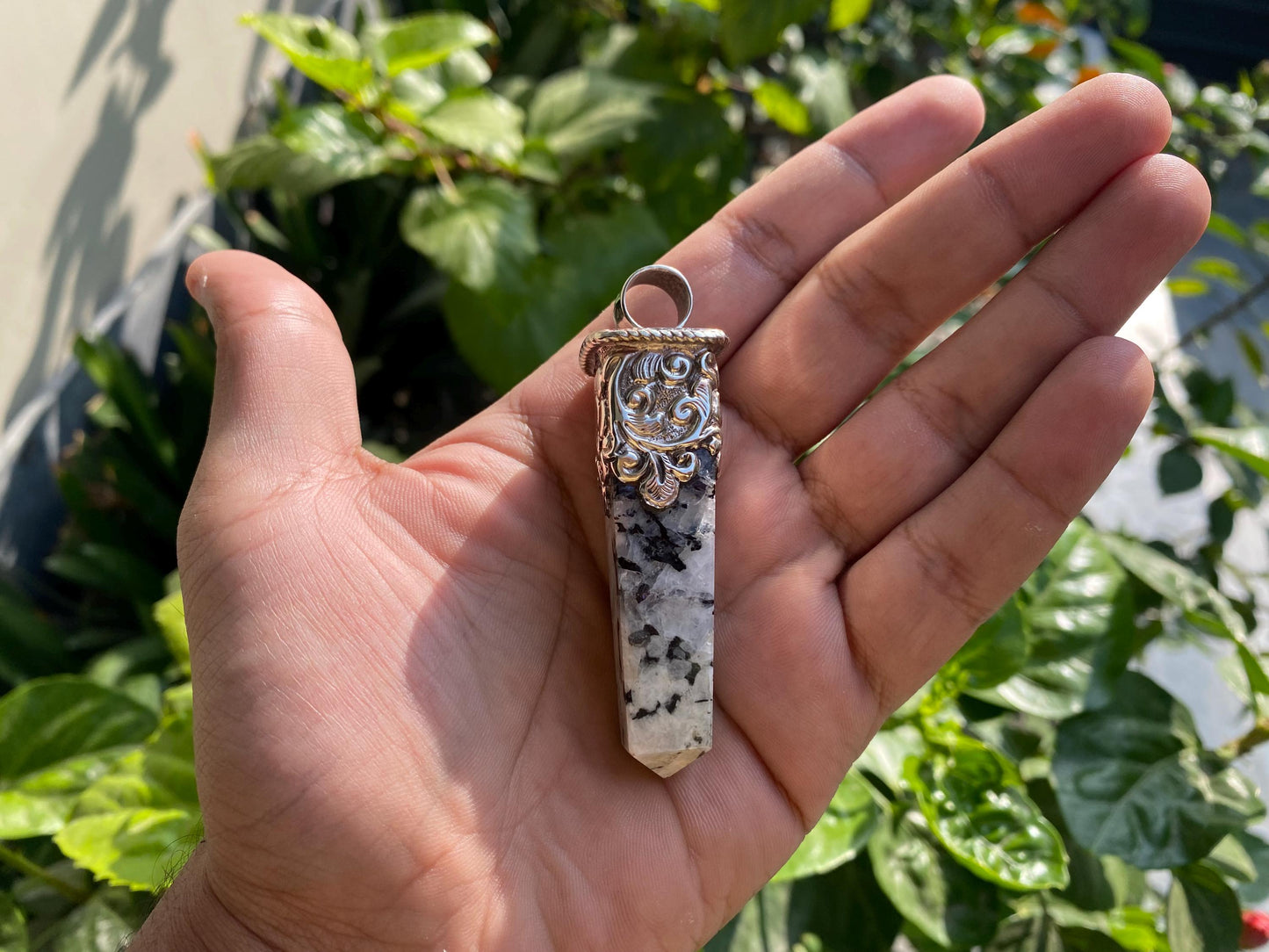 Handmade Pointed Moonstone Pendant in Tibetan Silver | Natural Stone Bohemian Jewelry, Unisex Healing Moonstone Pendant for Necklace