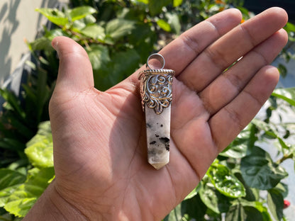 Handmade Pointed Moonstone Pendant in Tibetan Silver | Natural Stone Bohemian Jewelry, Unisex Healing Moonstone Pendant for Necklace