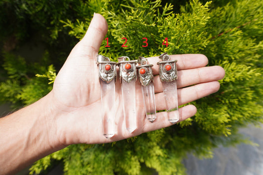 Handmade Red Coral Crystal Pendant in Tibetan Silver | Calming Healing Necklace, Daily Wear Pointed Pendant,Unique Boho Jewelry Gift for Her