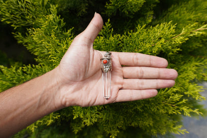 Handmade Red Coral Crystal Pendant in Tibetan Silver | Calming Healing Necklace, Daily Wear Pointed Pendant,Unique Boho Jewelry Gift for Her