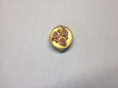 Handmade Tibetan Bead, High Quality Brushed Gold Overlay with Anti Tarnish, Coral Inlaid Necklace Bead, Himalayan Ethnic Bead