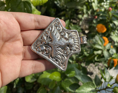 Handmade Tibetan Silver Pendant with Carved Phoenix and Fish | Symbol of Renewal and Strength, Unisex Artisan Jewelry, Bohemian Daily Wear