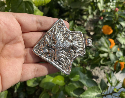 Handmade Tibetan Silver Pendant with Carved Phoenix and Fish | Symbol of Renewal and Strength, Unisex Artisan Jewelry, Bohemian Daily Wear