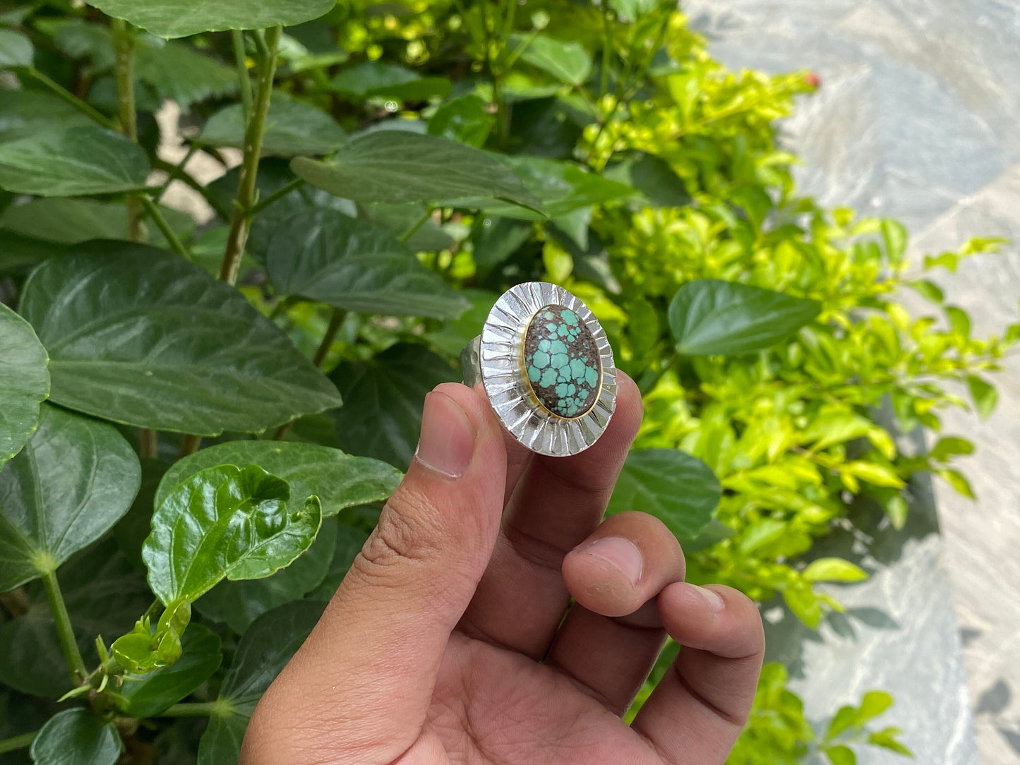 Handmade Two Tone Ring - Perfect Daily Wear & Gift Idea, Aesthetic Adjustable Ring, Healing Turquoise for Peace, Natural Gemstone Ring.