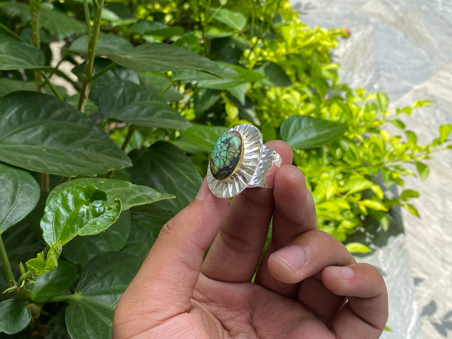 Handmade Two Tone Ring - Perfect Daily Wear & Gift Idea, Aesthetic Adjustable Ring, Healing Turquoise for Peace, Natural Gemstone Ring.