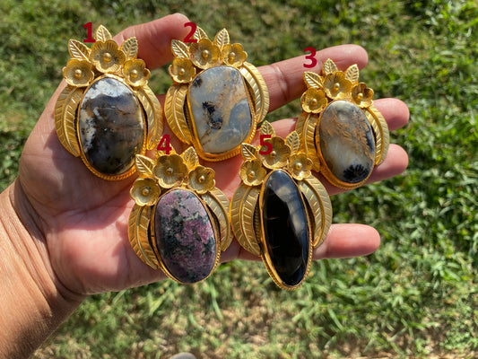 Dendritic Agate Pendants, High Quality Non Tarnish Brushed Gold Overlay, Healing Agate Pendant, Unique Jewelry Design, Elegant Gold Pendant