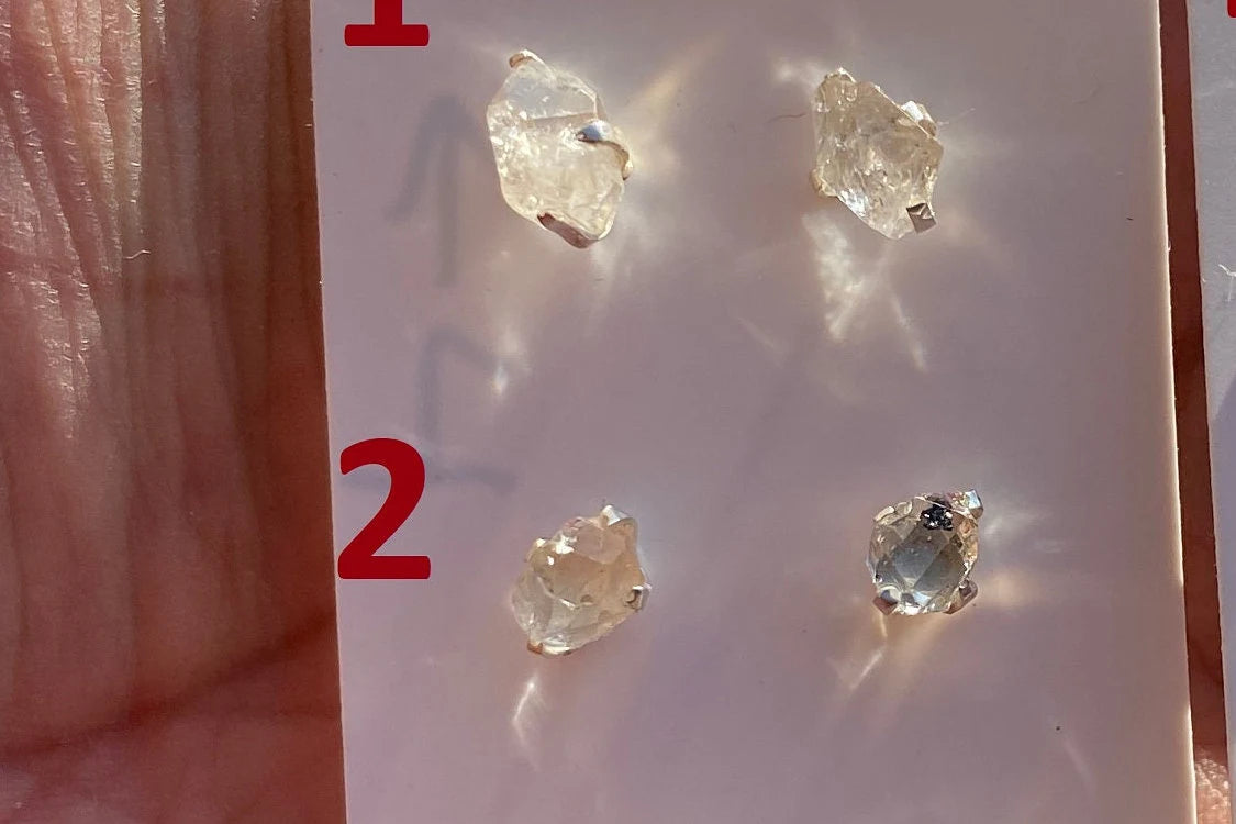 Raw Herkimer Diamond Stud Earring, 92.5 Sterling Silver Ear Stud, Healing Crystal Earring, Natural Gemstone Jewelry, Christmas Gift for Wife