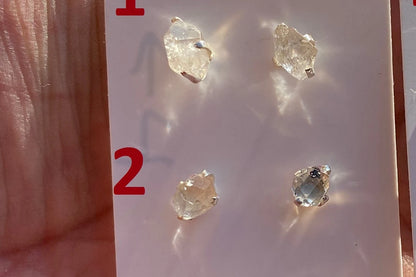 Raw Herkimer Diamond Stud Earring, 92.5 Sterling Silver Ear Stud, Healing Crystal Earring, Natural Gemstone Jewelry, Christmas Gift for Wife
