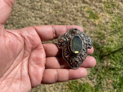 Natural Labradorite Tibetan Silver Pendant with Gemstone, Healing Crystal, Women Jewelry, Birthstone, Ethnic Jewelry, Natural Stone Pendant