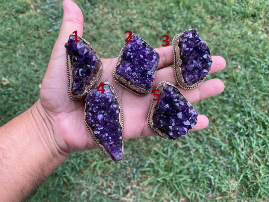 Raw Amethyst Druzy Natural Stone Tibetan Silver Pendant, Healing Pendant, Hill Tribe Women's Lustrous Jewelry, Elegance, Handcrafted Jewels