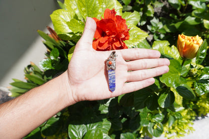 Lapis lazuli with Red Coral Tibetan Silver Pendant | Healing Pendant, Natural Gemstone, Unisex Pendant, Pointed Pendant, gift ideas