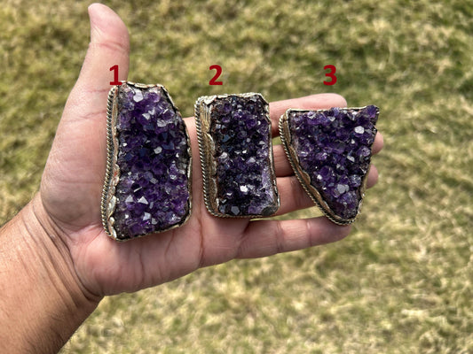 Heavy Large Raw Amethyst Natural Stone Tibetan Silver Pendant, Healing Stone Pendant for Necklace, Hill Tribe Jewelry, Birthstone Jewelry