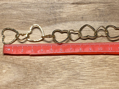 Heart Shape Link Chain, High Quality Shiny 18k Gold Overlay Chain By the Foot, Gold Plated Chain, Chunky Chain, Handmade Chain, Anti Tarnish