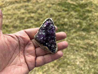 Heavy Big Chunky Raw Amethyst Natural Stone Tibetan Silver Pendant, Healing Crystal, Women's Jewelry, Birthstone Pendant, Pendant Necklace
