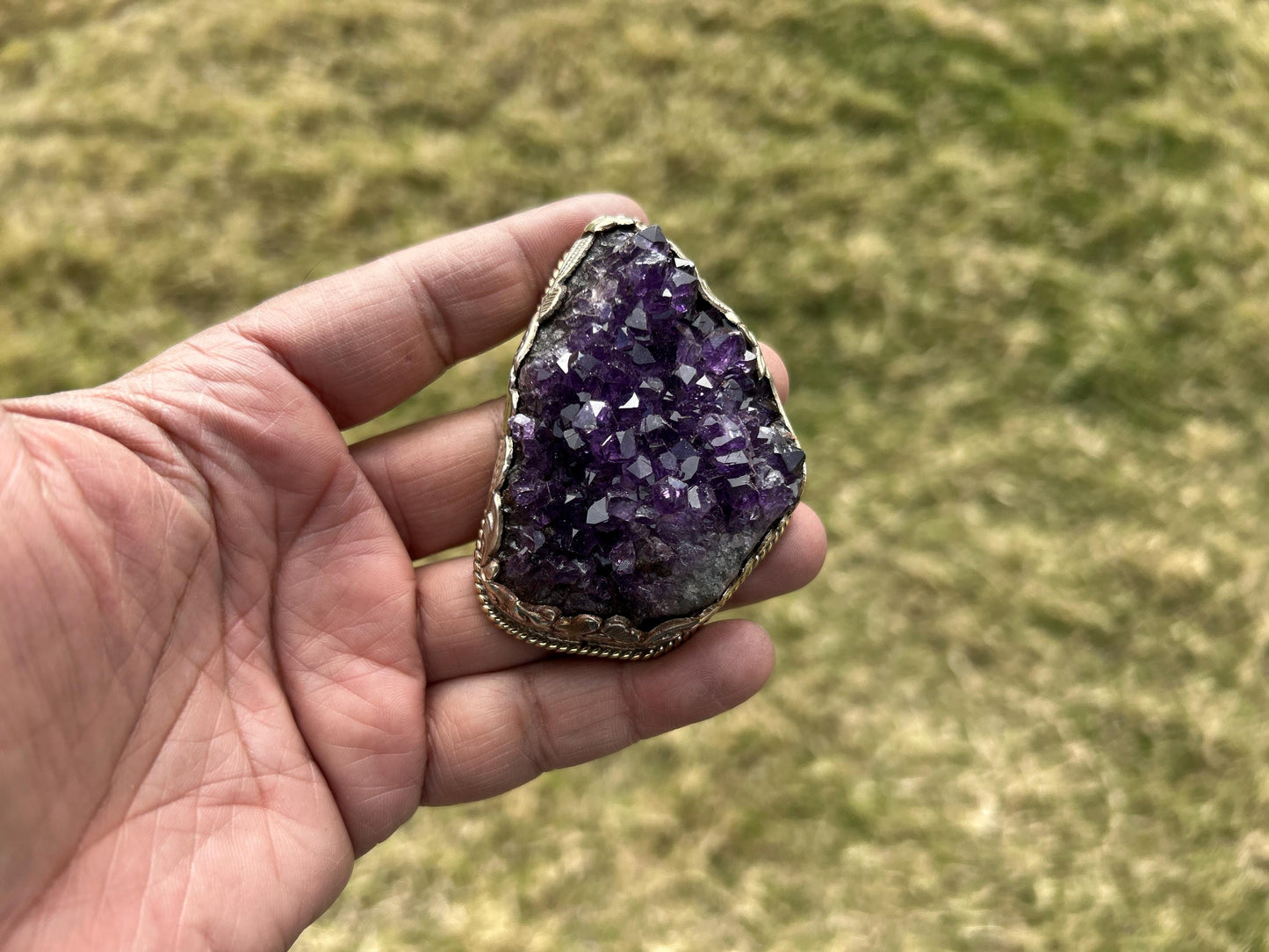 Heavy Big Chunky Raw Amethyst Natural Stone Tibetan Silver Pendant, Healing Crystal, Women's Jewelry, Birthstone Pendant, Pendant Necklace