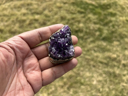 Heavy Big Chunky Raw Amethyst Natural Stone Tibetan Silver Pendant, Healing Crystal, Women's Jewelry, Birthstone Pendant, Pendant Necklace