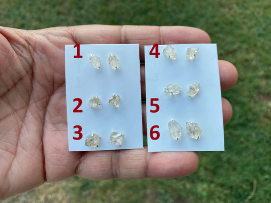 Herkimer Diamond Sterling Silver Earring, Raw Herkimer Earring, Raw Prong Set Stud Earring, April Birthstone, Christmas Gift, Stud Earring