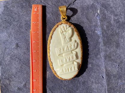 Black Lives Matter, High Quality 18K Matte Gold Overlay Non Tarnish, Hand carved Buffalo Bone Unisex Pendant, Support for Black People, BLM