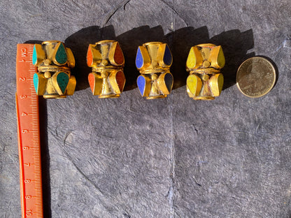 High Quality 18K Non Tarnish Brushed Gold Overlay Over Brass Tibetan Focal Beads, Turquoise, Lapis, Coral or Inlay, Tibetan Designs