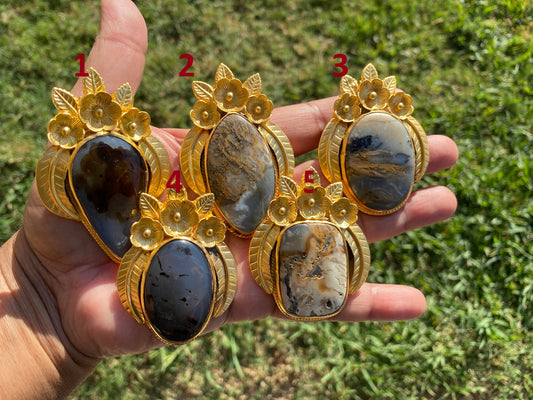 Dendritic Agate Pendants, High Quality Non Tarnish Brushed Gold Overlay, Healing Agate Pendant, Unique Jewelry Design, Elegant Gold Pendant