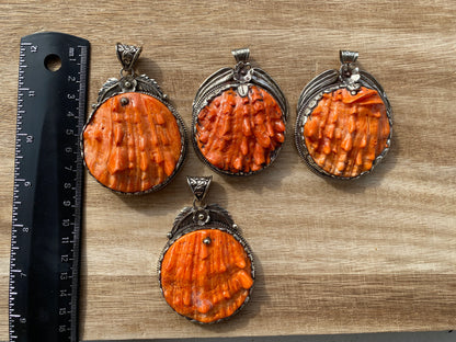 High Quality Spiny Oyster Shell Tibetan Silver Large Pendant, Native American Style Jewelry, Southwestern, Bohemian Jewelry for Men or Women