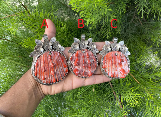 High Quality Spiny Oyster Shell Tibetan Silver Large Pendant, Bohemian Jewelry for Men or Women, Etheric Tibetan Jewlry, Healing Pendant