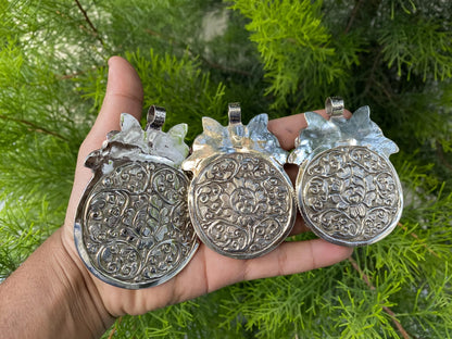 High Quality Spiny Oyster Shell Tibetan Silver Large Pendant, Bohemian Jewelry for Men or Women, Etheric Tibetan Jewlry, Healing Pendant