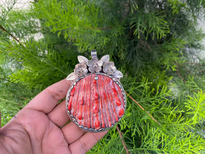 High Quality Spiny Oyster Shell Tibetan Silver Large Pendant, Bohemian Jewelry for Men or Women, Etheric Tibetan Jewlry, Healing Pendant