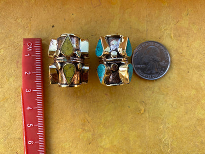 Himalayan Brass Mala Bead, Turquoise or Inlaid, Tibetan Bead for Necklace, Bracelet Charm, Guru Bead, Ethnic Center Bead, Hill Tribe