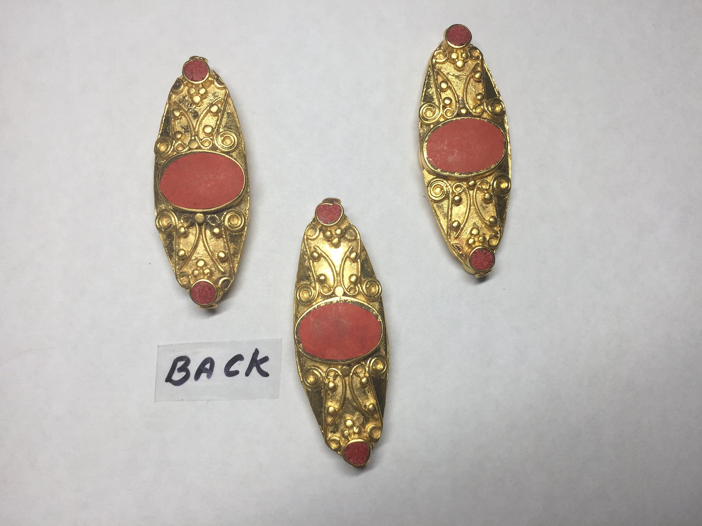 Himalayan Ethnic Beads, Brushed Gold Overlay Over Brass with Anti Tarnish Bead, Turquoise with Coral Inlaid, Handmade Guru Bead for Necklace