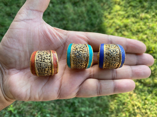 Small Agate Tibetan Bead Connector,Matte Gold Overlay, Bead for Chain Necklace, Himalayan Ethnic Bohemian Hill Tribe Jewelry Making Supplies