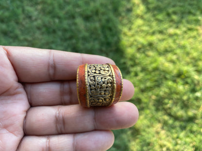 Small Agate Tibetan Bead Connector,Matte Gold Overlay, Bead for Chain Necklace, Himalayan Ethnic Bohemian Hill Tribe Jewelry Making Supplies