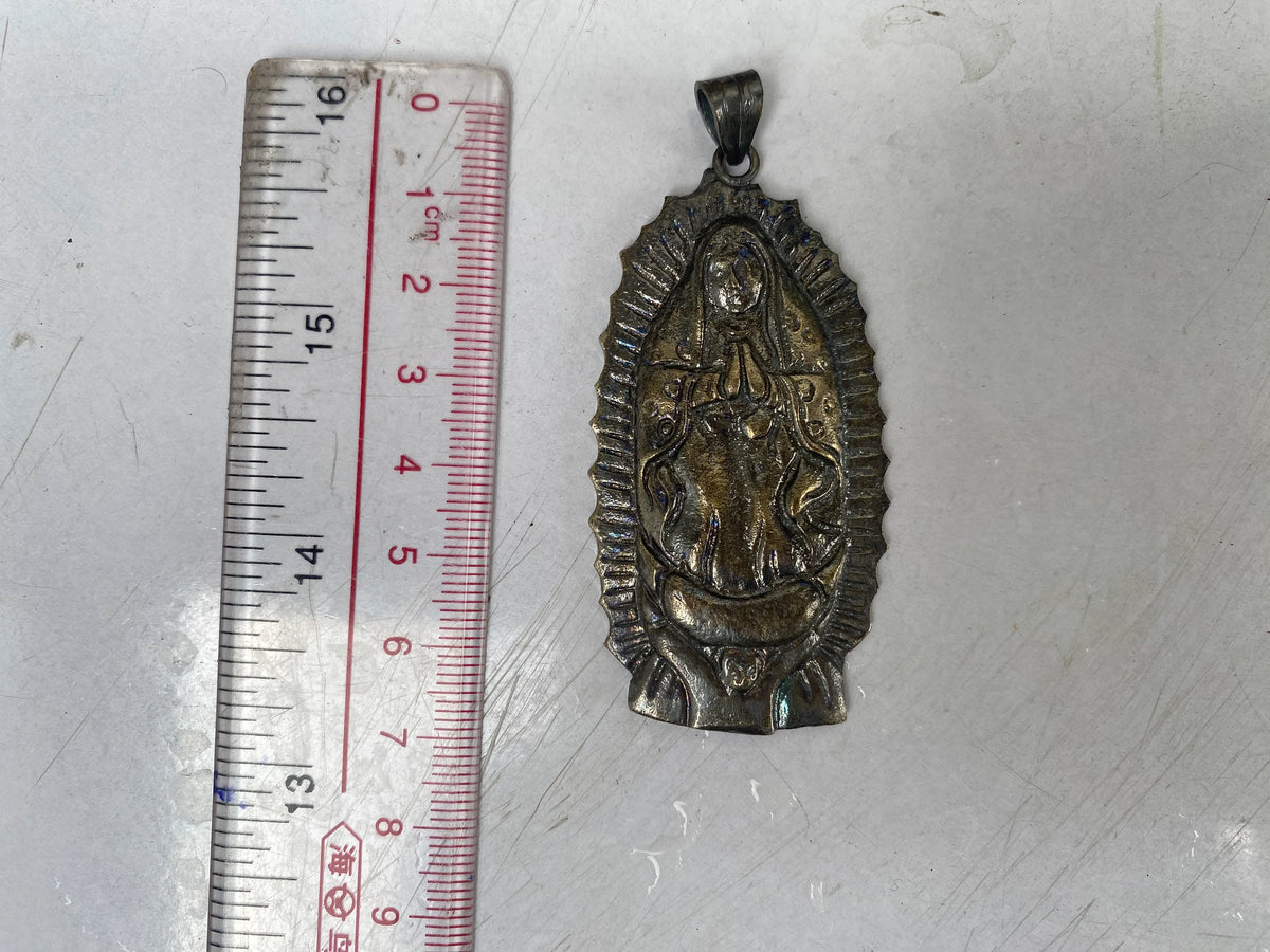 Holy Devotion: Lady of Guadalupe Tibetan Silver Overlay Pendant, Engraved and Hammered Jewelry, Unisex, Spiritual Pendant, Healing Jewelry