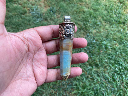 Huge Pointed Amazonite Crystal Tibetan Silver Pendant, Unique Design, Healing Point Crystal, Obelisk Crystal, Balancing Gem, Unique Jewelry