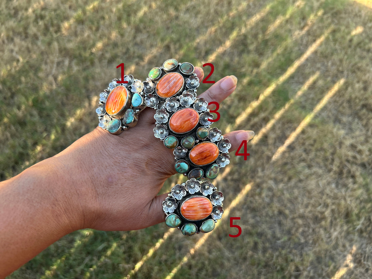 Adjustable Turquoise Spiny Oyster Tibetan Silver Ring, Boho Gemstone Statement Jewelry