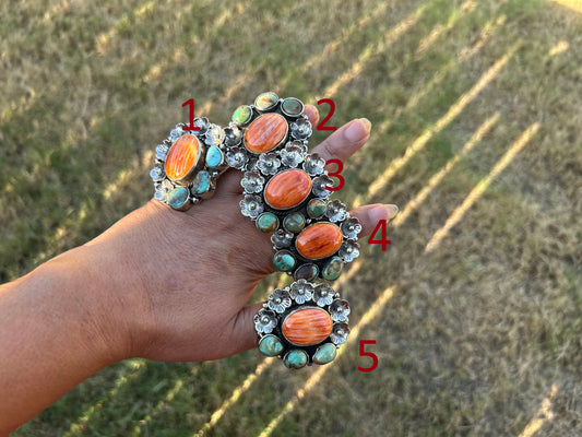 Adjustable Turquoise Spiny Oyster Tibetan Silver Ring, Boho Gemstone Statement Jewelry