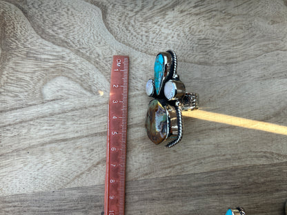 Adjustable Turquoise Pearl Ring, Tibetan Silver Boho Ethnic Jewelry