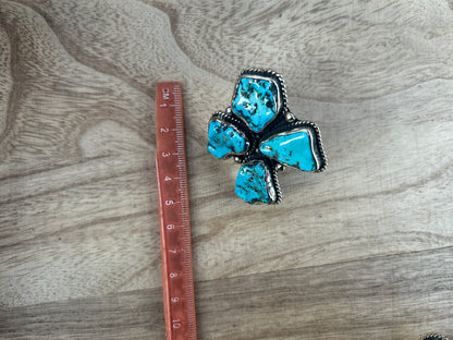 Adjustable Natural Turquoise Statement Ring, Tibetan Silver, Handmade Boho Tribal Style