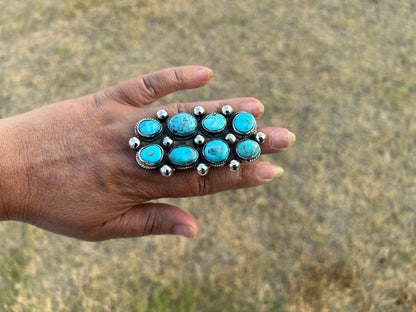 Adjustable Natural Turquoise Statement Ring, Tibetan Silver, Handmade Boho Tribal Style
